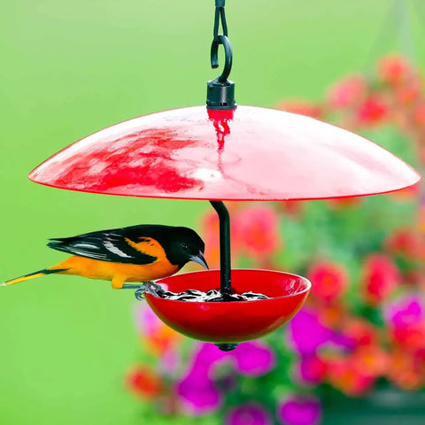 Mosaic Birds Petite Glass Baffle Dome - Ruby Red