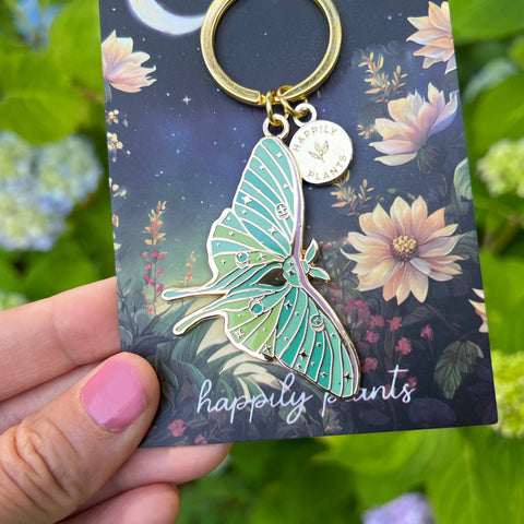 Luna Moth Hard Enamel Keychain - Glow in the Dark!