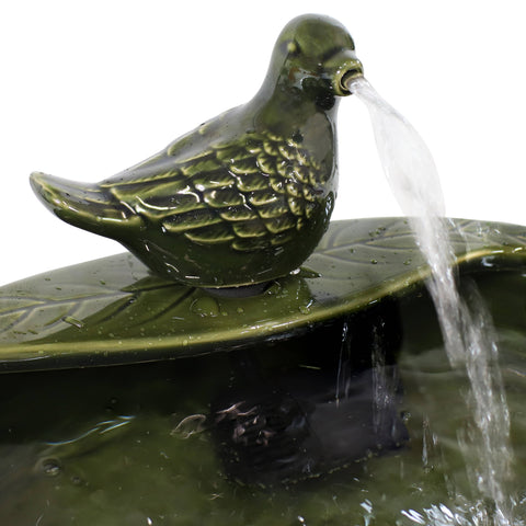 Solar Green Glazed Dove Outdoor Water Fountain