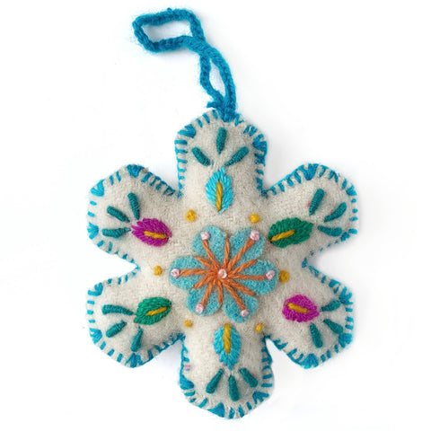 White Snowflake Embroidered Christmas Ornament