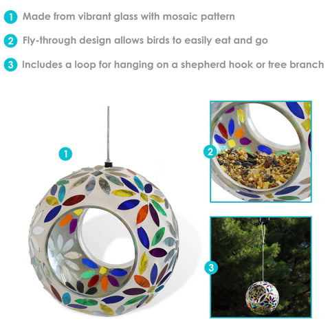 Rainbow Daisies Mosaic Fly-Through Hanging Bird Feeder