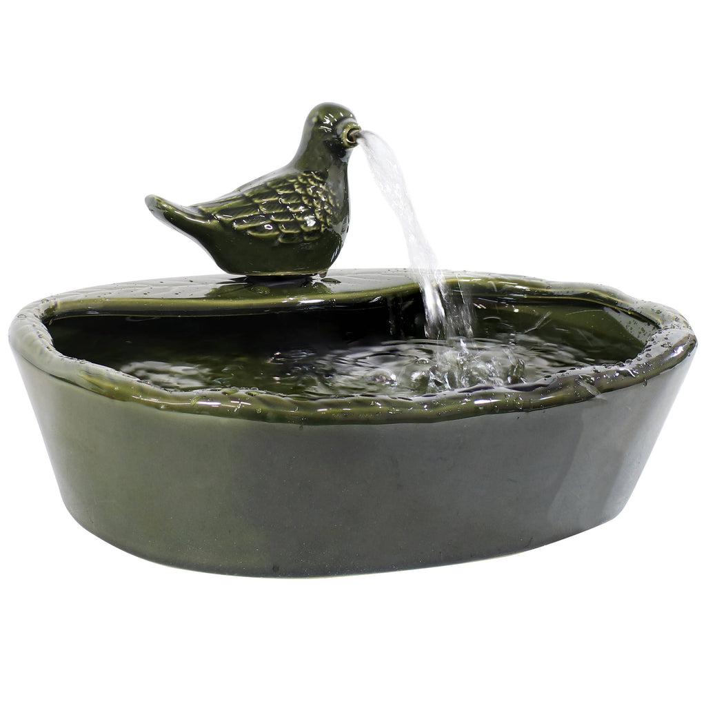 Solar Green Glazed Dove Outdoor Water Fountain