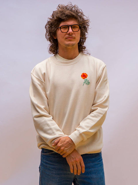 Poppy Flower Crewneck Sweatshirt Cream