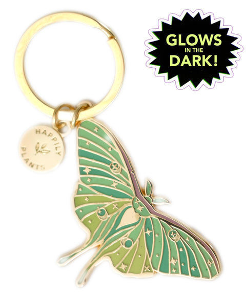 Luna Moth Hard Enamel Keychain - Glow in the Dark!