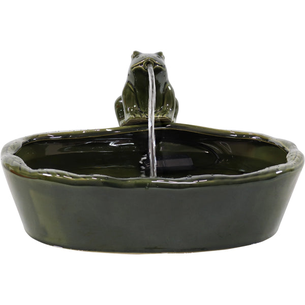 Frog Glazed Ceramic Outdoor Solar Water Fountain - 7 in