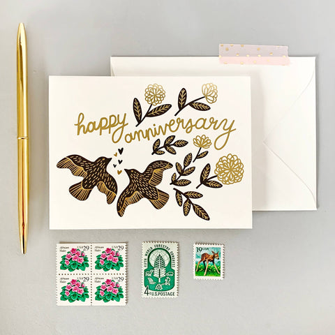 Anniversary Birds with Gold Foil Card