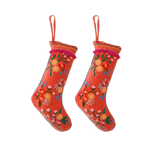 Floral Christmas Velvet Stocking