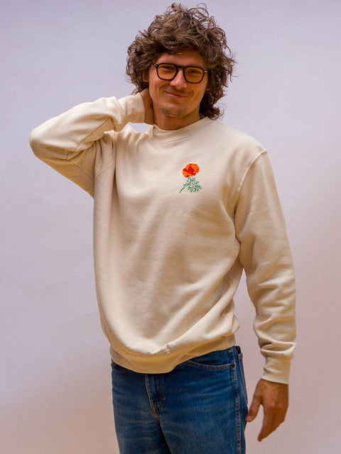 Poppy Flower Crewneck Sweatshirt Cream