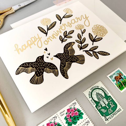 Anniversary Birds with Gold Foil Card