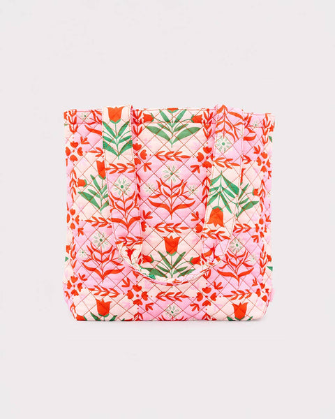 Quilted Tote, Pink Tile Floral
