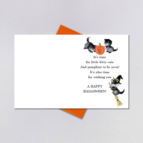 Kitten in Pumpkin - Halloween Greeting Card