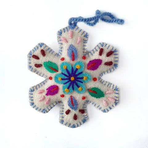 White Snowflake Embroidered Christmas Ornament