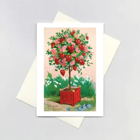 Hearts and Flowers on a Little Tree - Valentine's Day Card