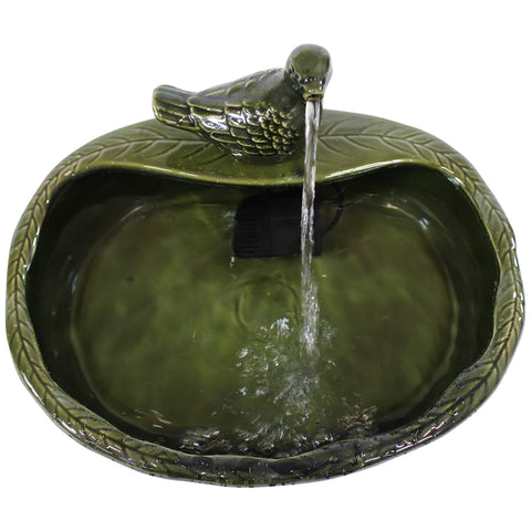 Solar Green Glazed Dove Outdoor Water Fountain