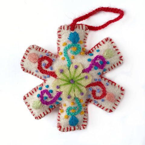 White Snowflake Embroidered Christmas Ornament