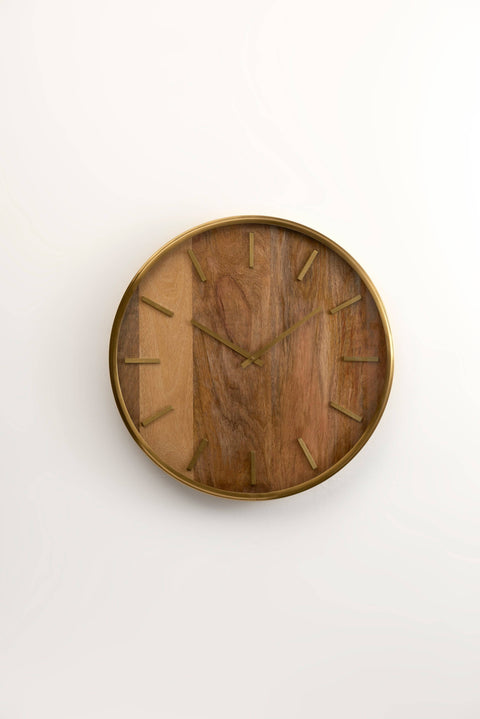 Mango Wood Wall Clock w/ Brass Inlay