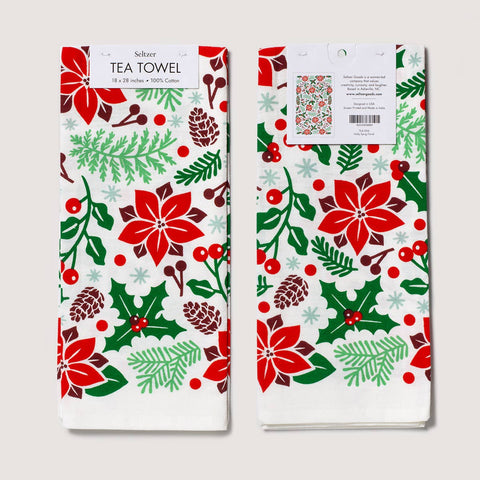 Holly Sprig Floral Tea Towel
