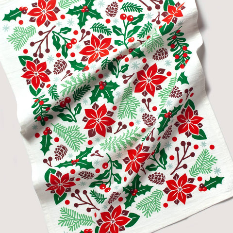 Holly Sprig Floral Tea Towel