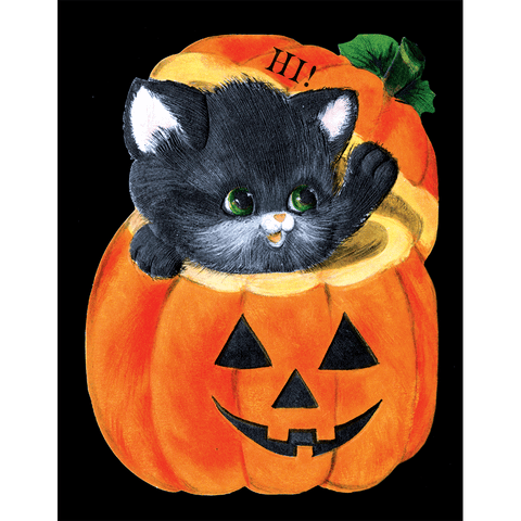 Kitten in Pumpkin - Halloween Greeting Card