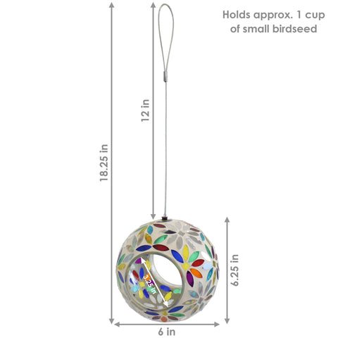 Rainbow Daisies Mosaic Fly-Through Hanging Bird Feeder