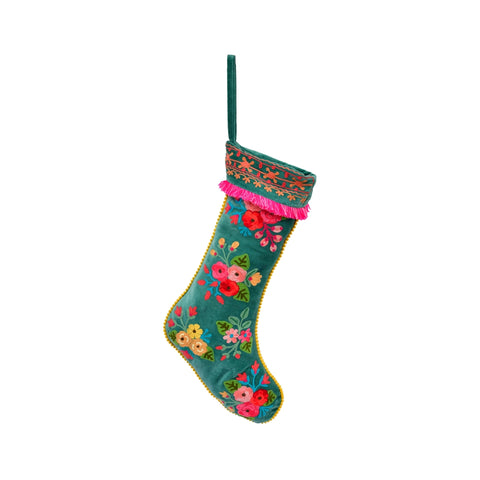 Floral Christmas Velvet Stocking