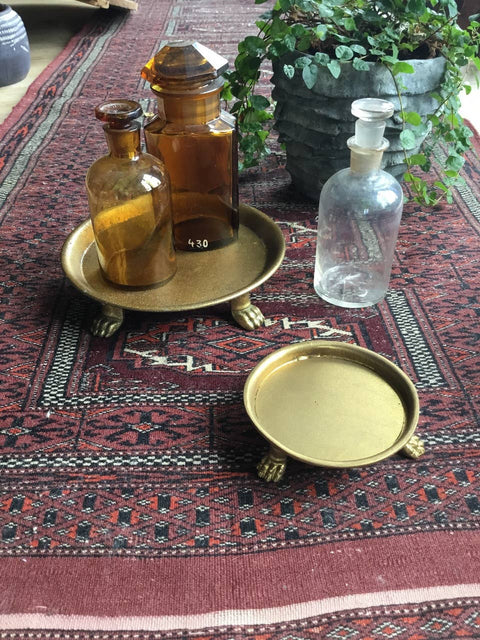 Pewter Round Claw Foot Dish with Gold Leaf