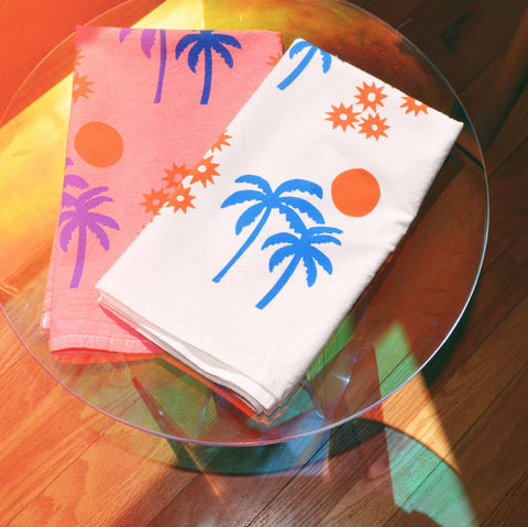 White Palm Sunset Tea Towel