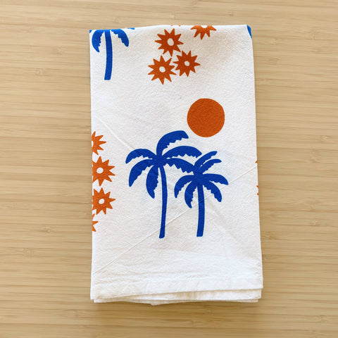 White Palm Sunset Tea Towel