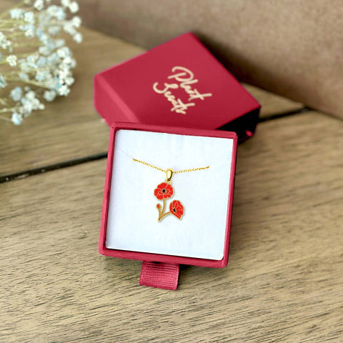 Poppy Flower Necklace – August Birth Flower