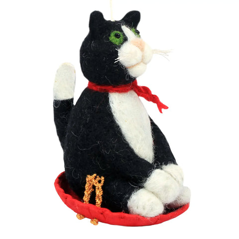 Sledding Kitty Felt Ornament