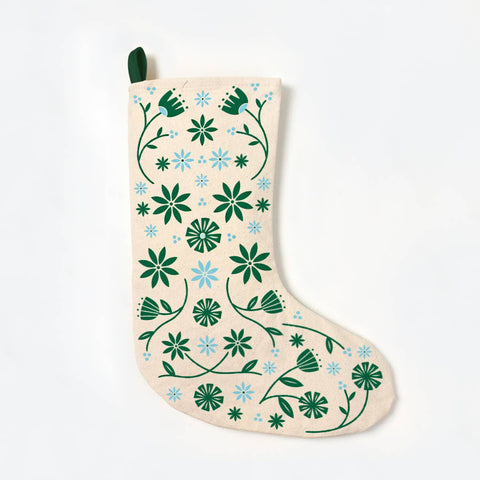 Folk Floral Blue Stocking