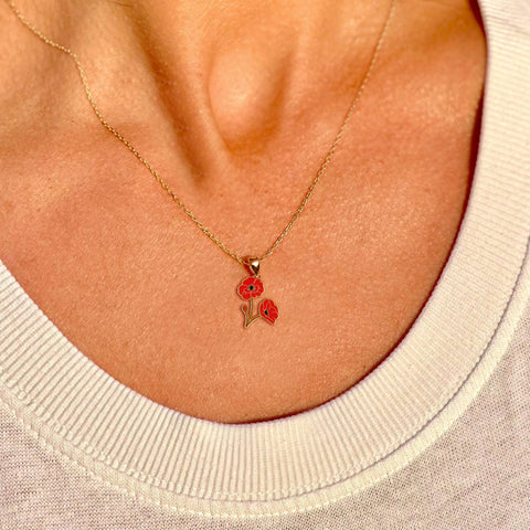 Poppy Flower Necklace – August Birth Flower