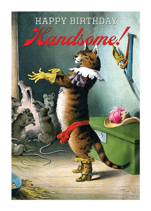 Cat Putting on a Glove - Birthday Card