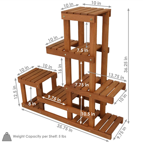 Meranti Wood Multi-Tiered Plant Stand with Teak Finish