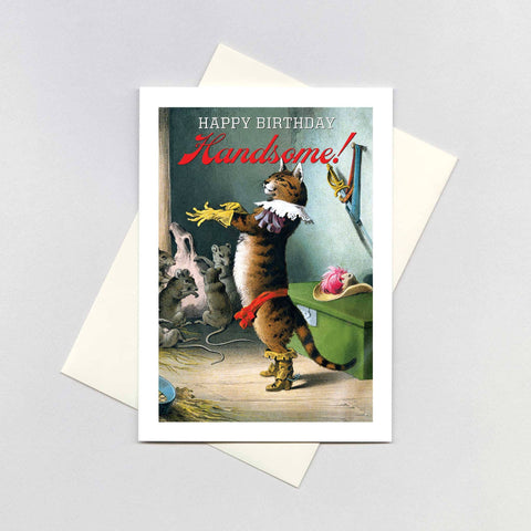 Cat Putting on a Glove - Birthday Card