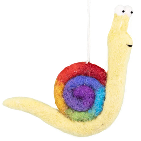 Bright Rainbow Snail Felt Ornament