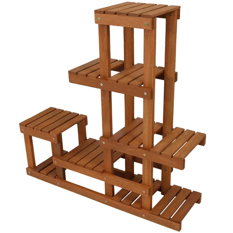 Meranti Wood Multi-Tiered Plant Stand with Teak Finish