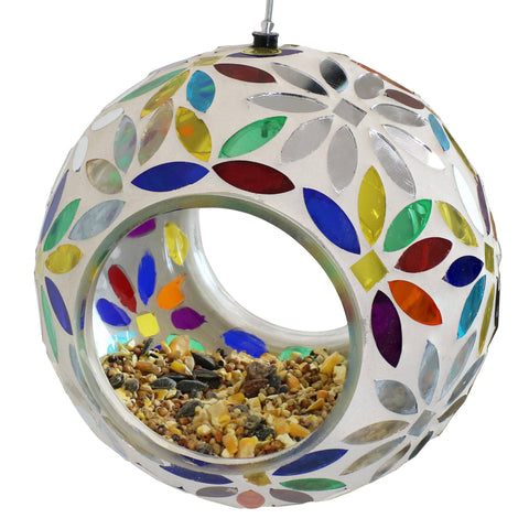 Rainbow Daisies Mosaic Fly-Through Hanging Bird Feeder