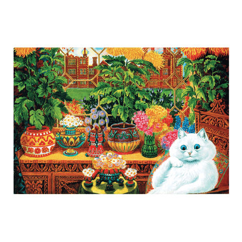 White Cat in a Conservatory - Louis Wain Card