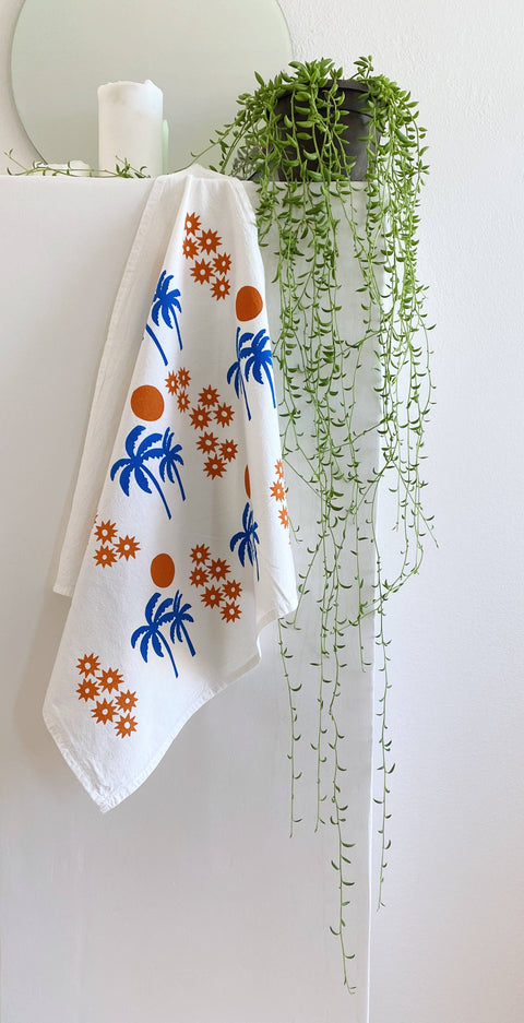 White Palm Sunset Tea Towel