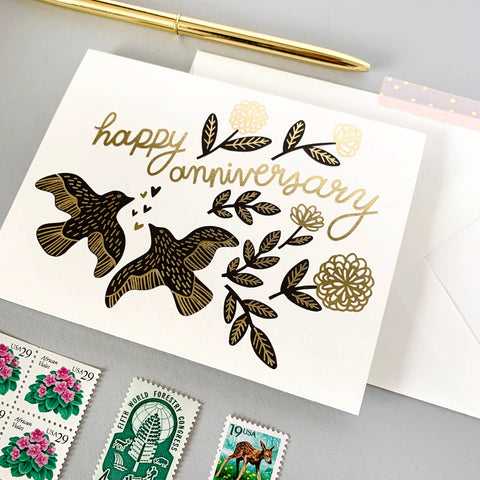 Anniversary Birds with Gold Foil Card