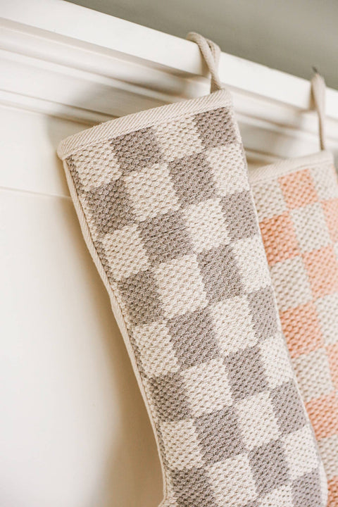 Grey Checkered Christmas Stocking