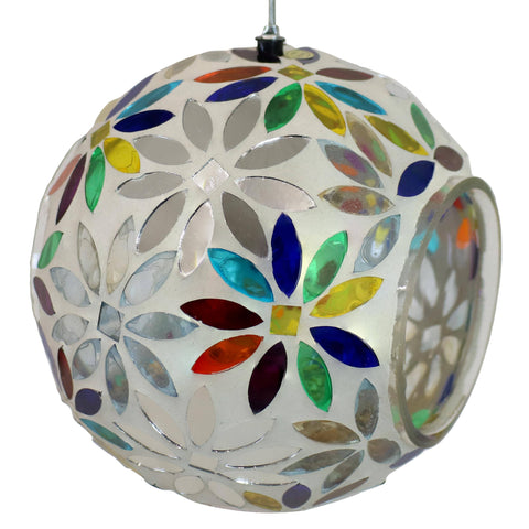 Rainbow Daisies Mosaic Fly-Through Hanging Bird Feeder