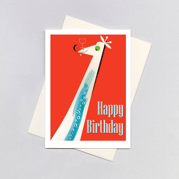 Giraffe with a Cocktail Glass - Greeting Card