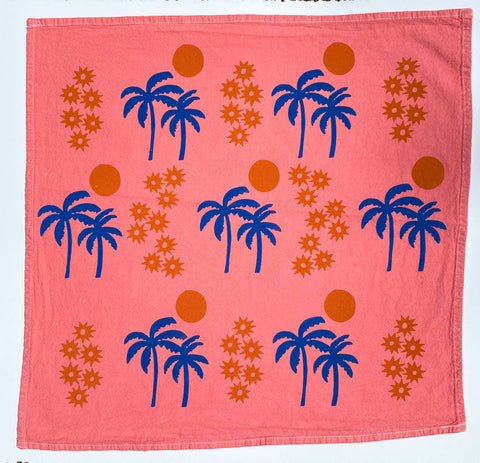 Pink Palm Sunset Tea Towel