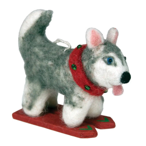 Skiing Husky Felt Ornament