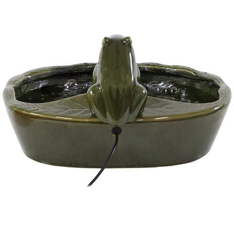 Frog Glazed Ceramic Outdoor Solar Water Fountain