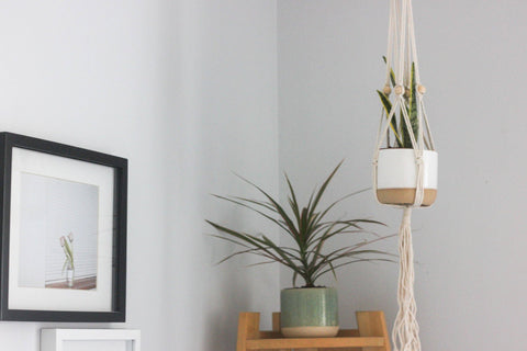 Boho Macrame Beaded Hanging Plant Holder