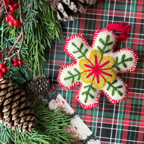 Classic Snowflake Embroidered Wool Christmas Ornament