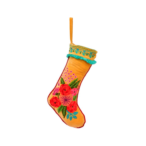 Floral Christmas Velvet Stocking